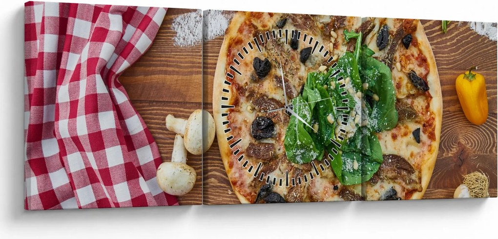 Obraz pizze (s hodinami) (90x30 cm)