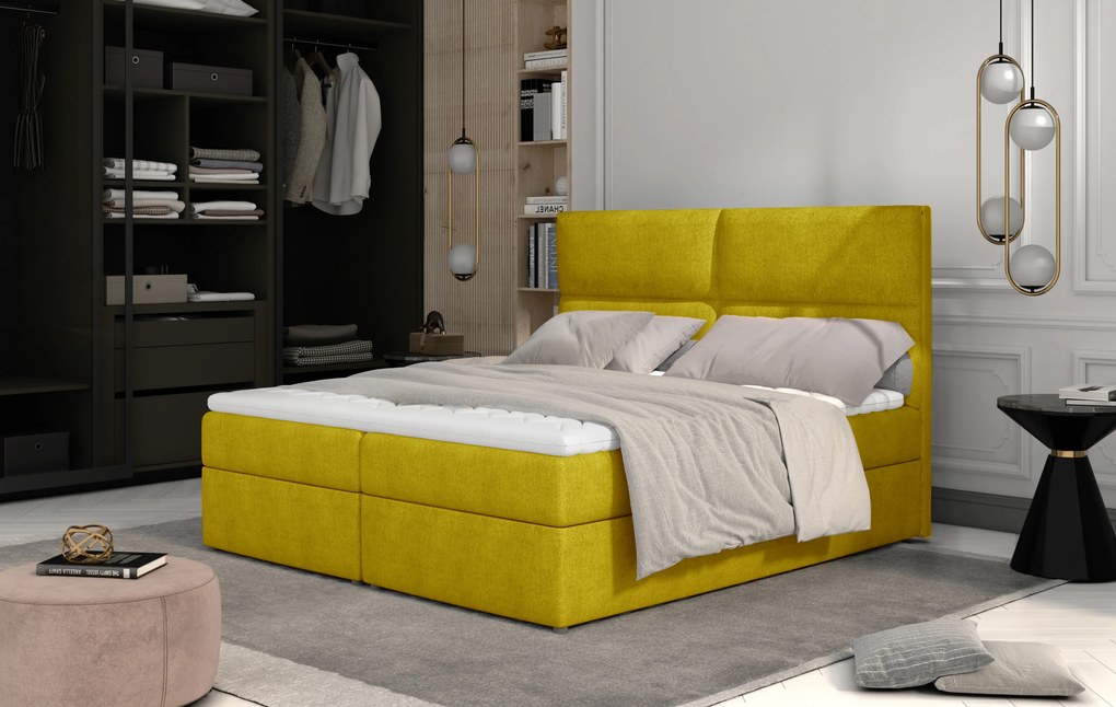 Rozšírená box spring posteľ Adam 200x185cm, žltá