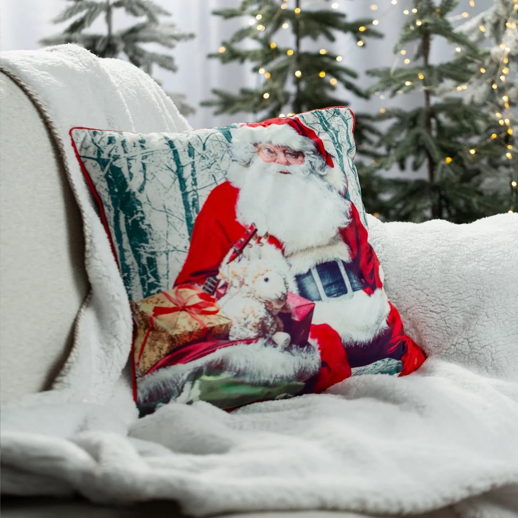 VIANOČNÁ DEKORAČNÁ OBLIEČKA NA VANKÚŠ SANTA1 45X45 CM VZOROVANÁ