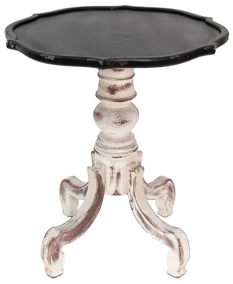 Krémový antik drevený stolík s čiernou odkladacou doskou Frances - Ø 66*75 cm