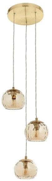 Endon 91971 - Luster na lanku DIMPLE 3xE14/25W/230V zlatá/dymovo-béžová