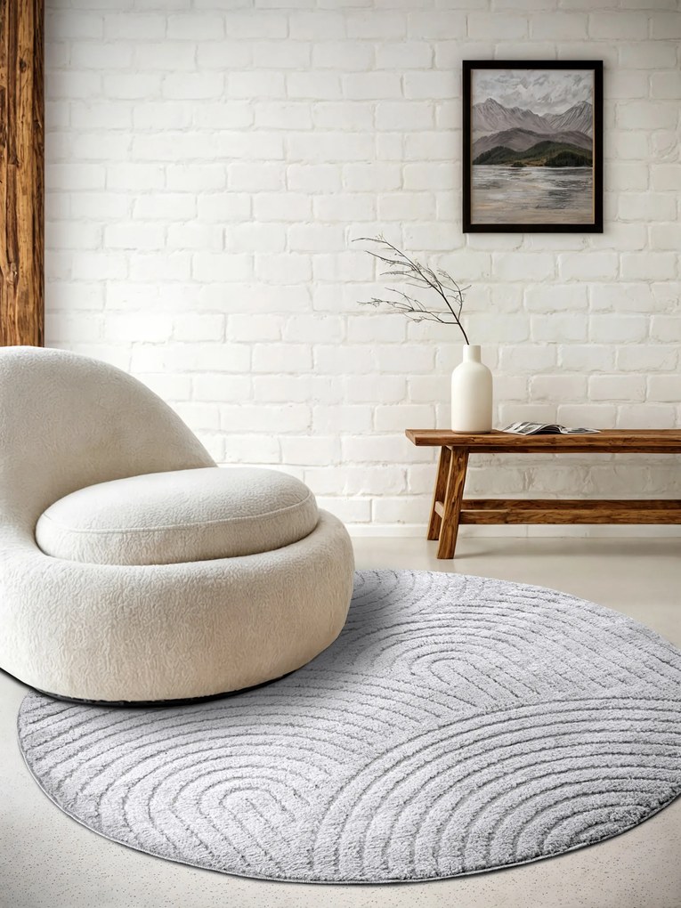 ELLE Decoration, Kusový koberec New York 106205 Light Grey kruh, 160x160 (priemer) kruh, šedá, obývacia izba