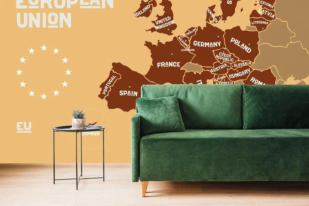 Samolepiaca tapeta hnedá mapa s názvami krajín EÚ - 300x200
