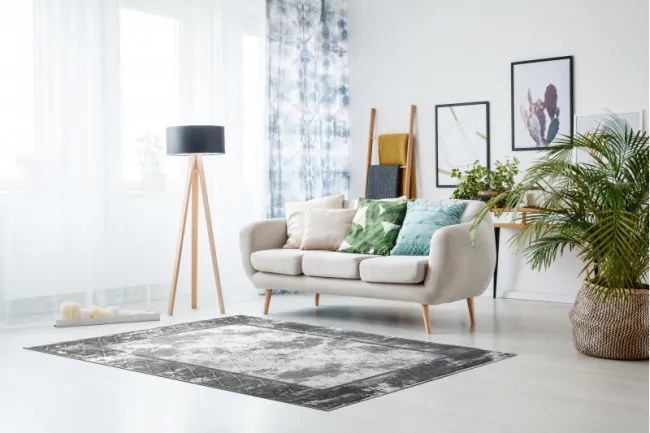 Koberec AKRYL VALS 0W1738 C53 87 Ramka beton, tmavý sivý / svetlý sivý