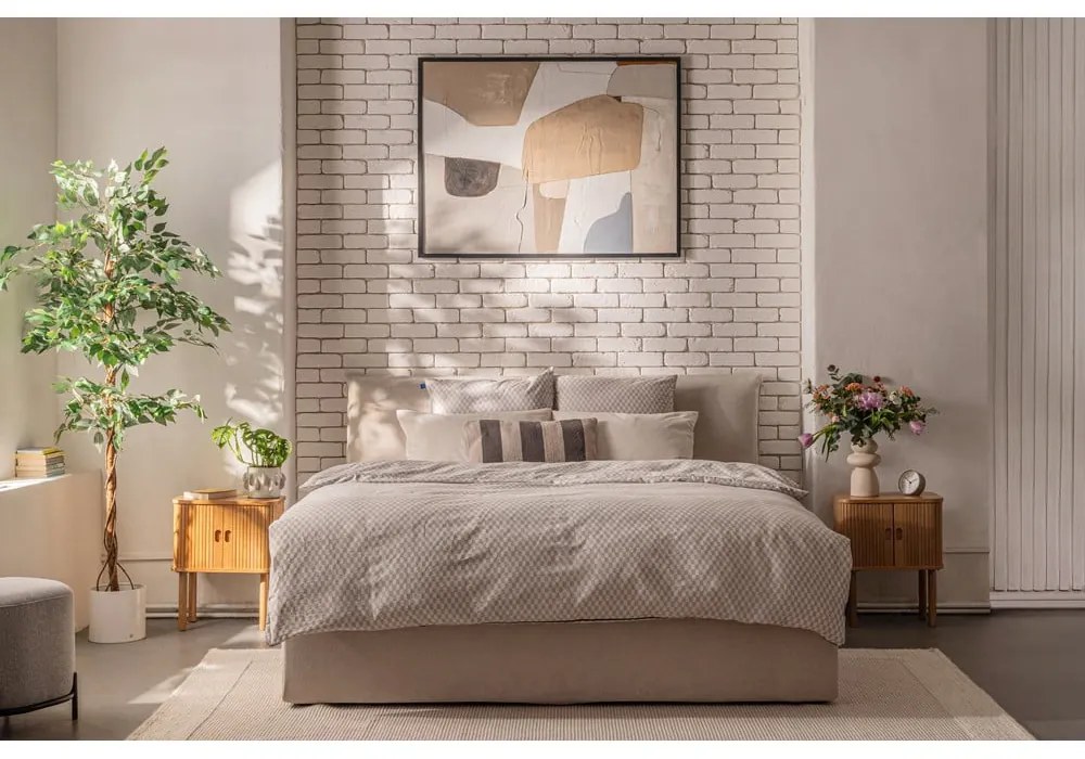 Béžová čalúnená dvojlôžková posteľ s úložným priestorom s roštom 180x200 cm Thessa Pillow – Bonami Selection