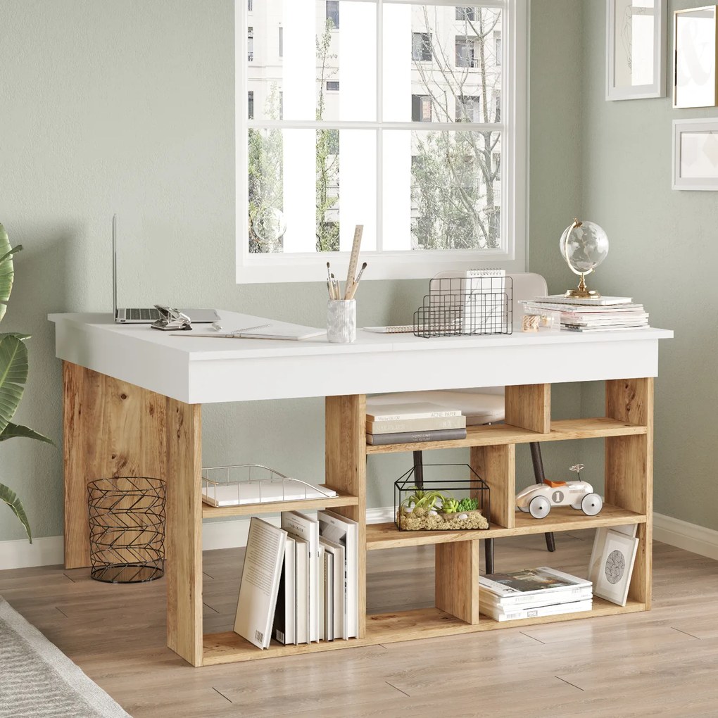 Rohový písací stôl Houseland Rex borovica Atlantic/biely