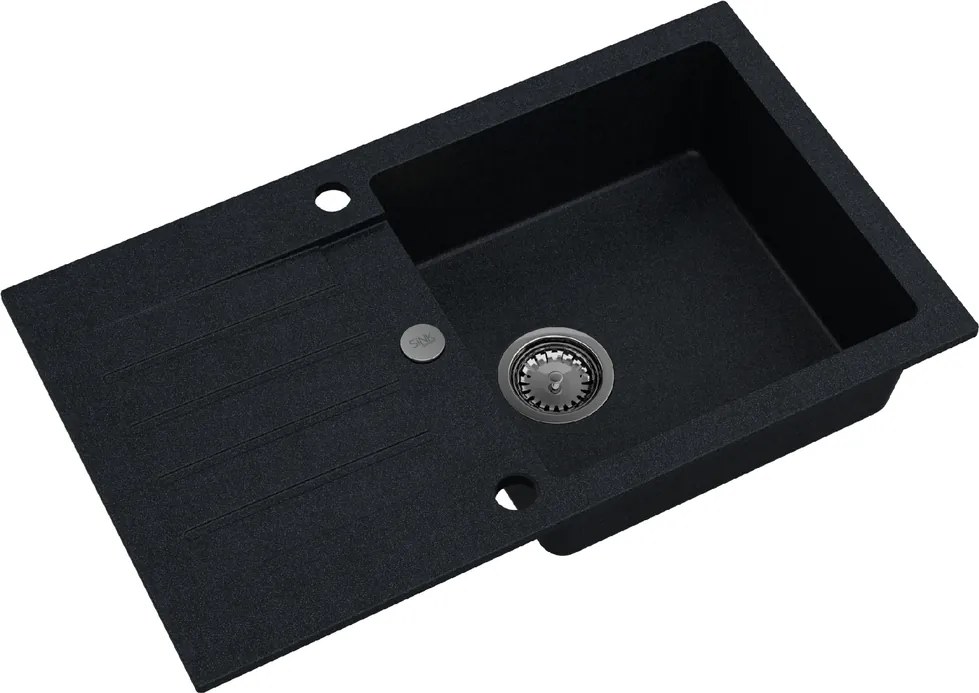 Sink Quality Natalie, kuchynský granitový drez 770x450x170 mm + chrómový sifón, čierna škvrnitá-BROCADE, SKQ-NAT.B.1KDO.X