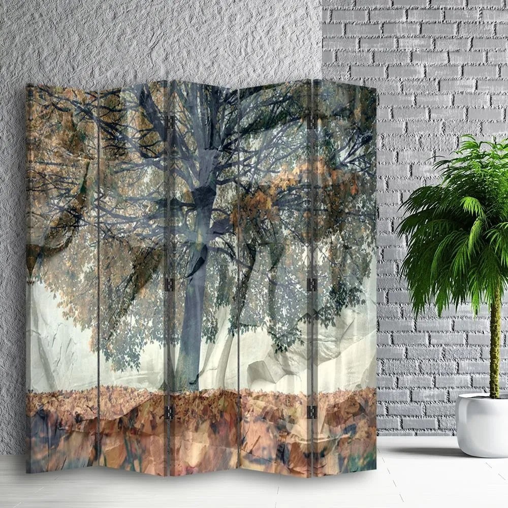 Ozdobný paraván, Záhadný strom - 180x170 cm, päťdielny, korkový paraván