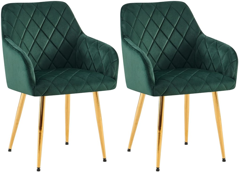 Set 2 jedálenských stoličiek Monett G - zamat, zlatý rám - zelená