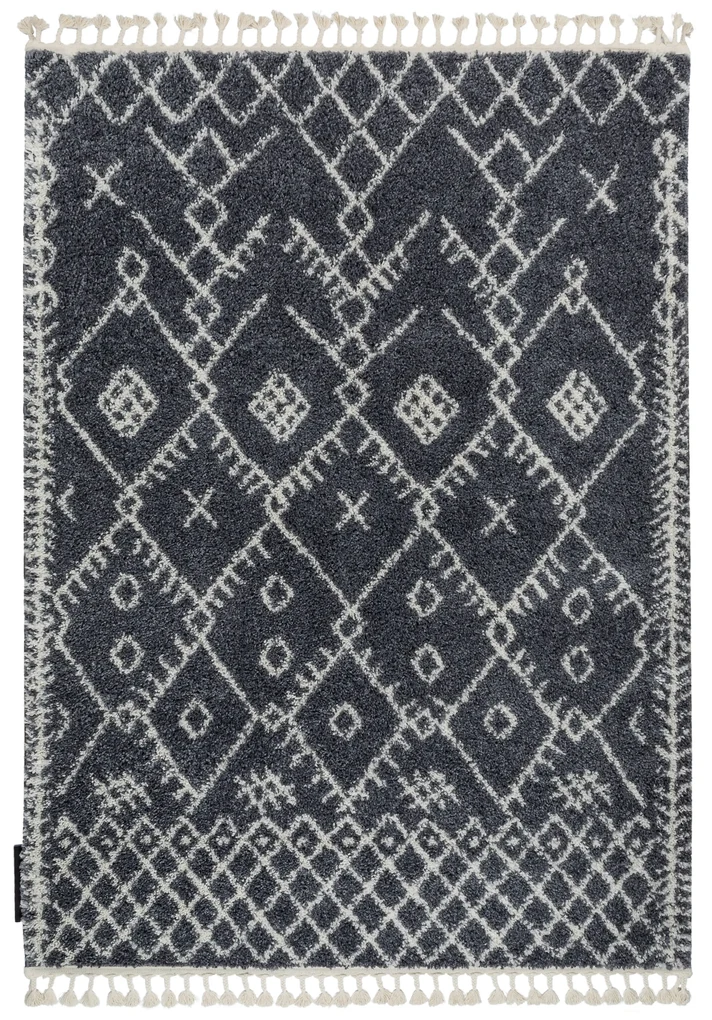 Koberec BERBER TANGER B5940, sivo - biely, strapce, Maroko, Shaggy