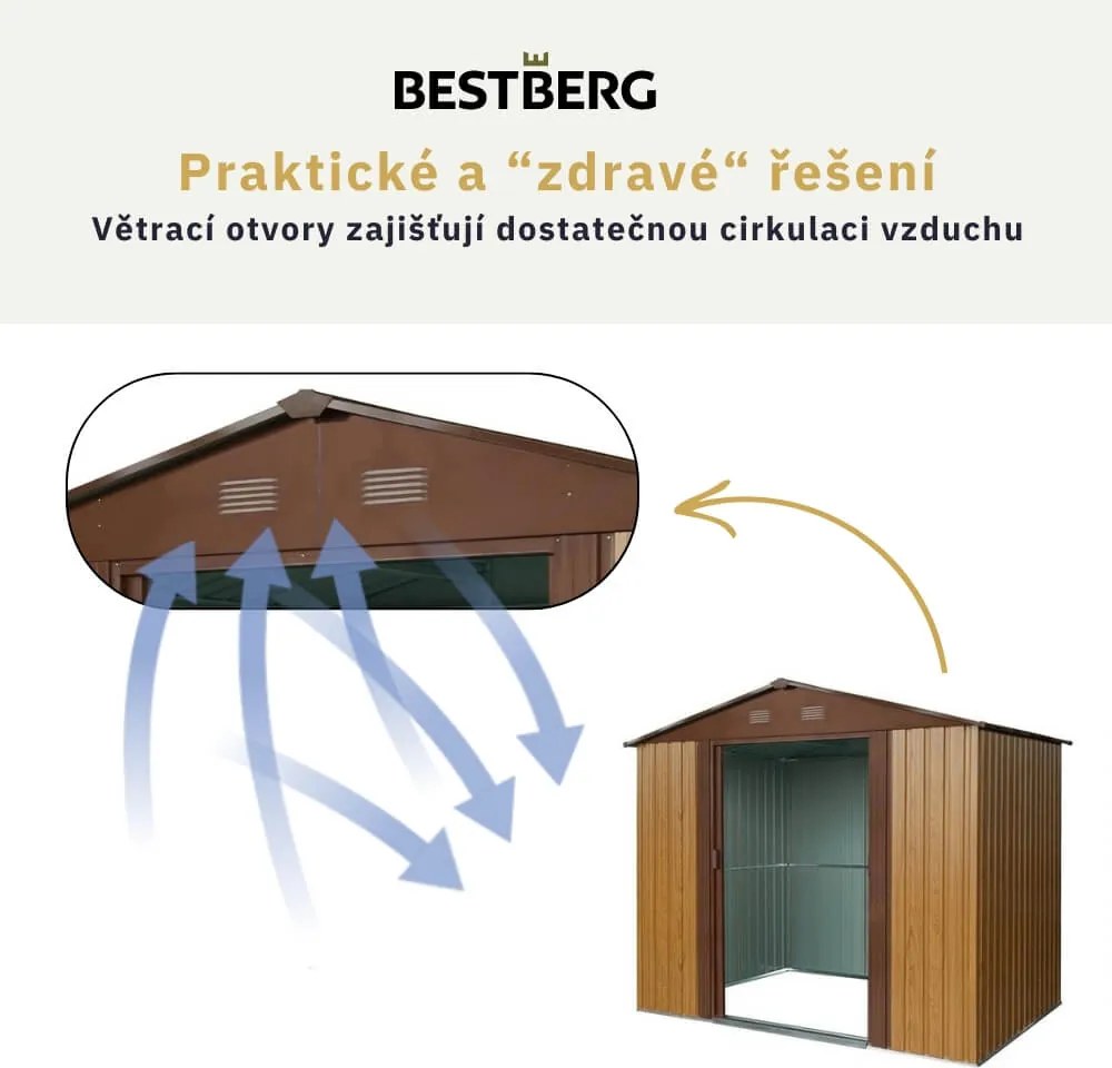 Záhradný domček BestBerg ZDB-9D / 9 m² / 279 x 324 x 211 cm / dekor červené drevo / hnedá