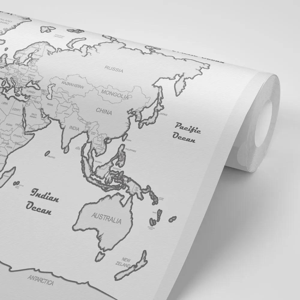Samolepiaca tapeta mapa sveta so šedým okrajom - 150x100