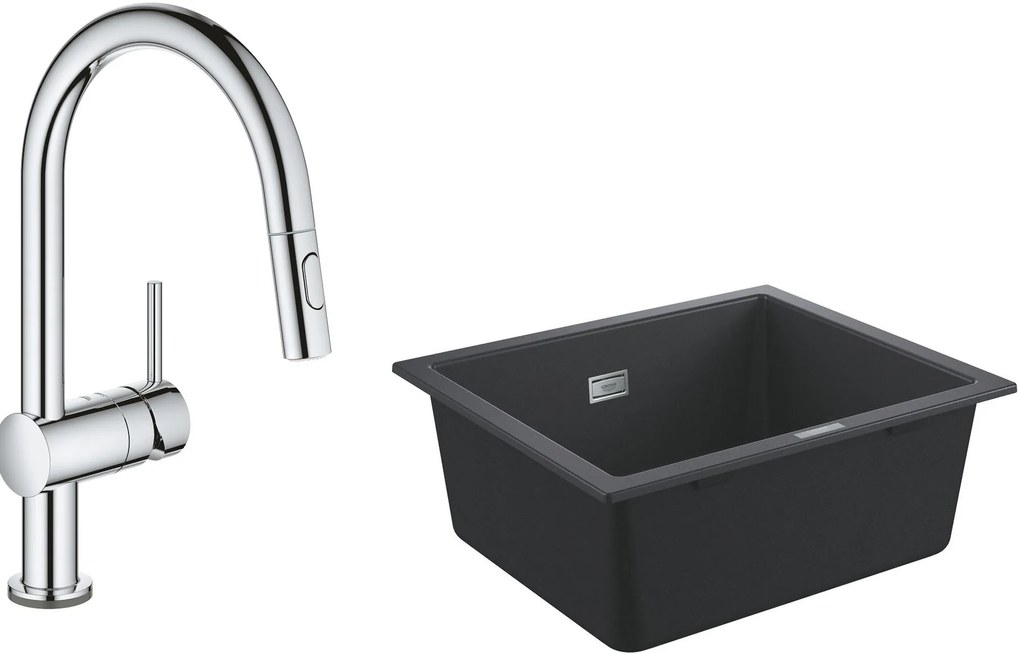 Set kuchynská batéria Grohe Minta 31358002, granitový drez Grohe K700 31654AP0