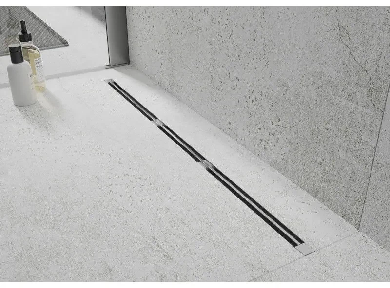 Mexen Flat Super Slim, super tenký odtokový žľab s 360° rotačným sifónom 150 cm, nerez, 1051150