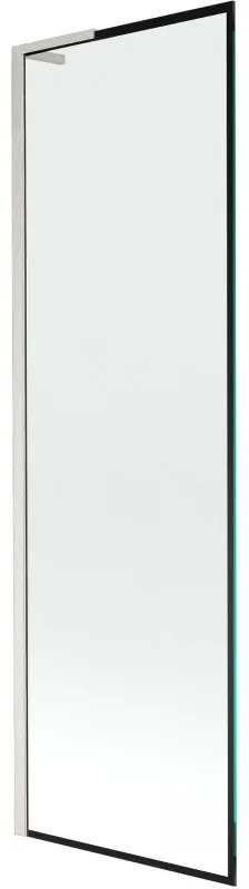 Mexen Next L, 1-krídlová vaňová zástena 60 x 150 cm, 6mm číre sklo-čierny vzor, 6mm číre sklo, profil brúsená oceľ, 895-060-000-03-70-97