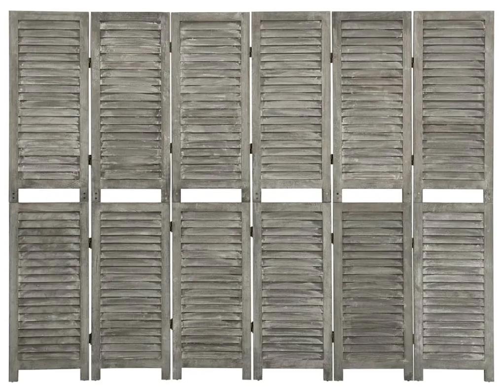 6-panelový paraván sivý 214x166 cm masívne drevo