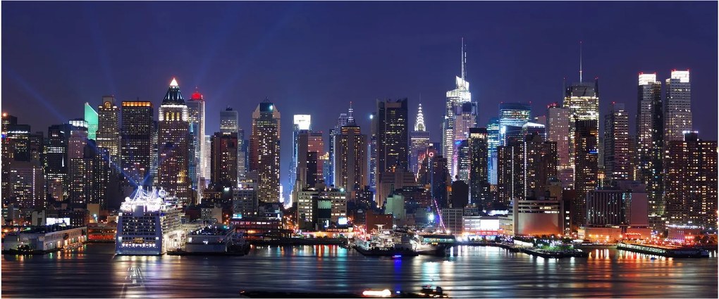 Obraz - Osvetlené New Yorské mrakodrapy (120x50 cm)