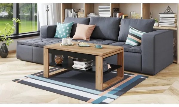 Konferenčný stolík so zdvíhacou doskou a policou NEA dub craft/čierna