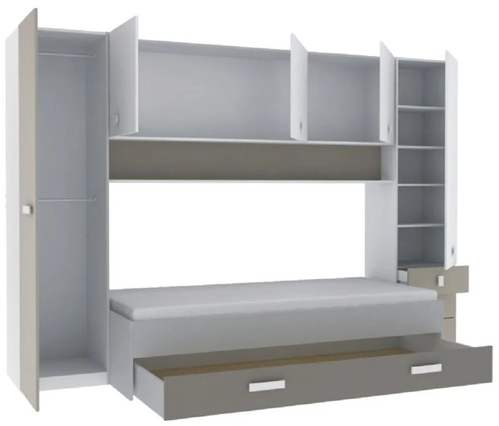 Nadstavec nad posteľ, sivohnedá taupe/biela, TIDY