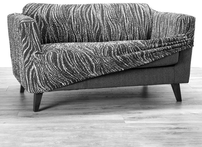 Bielastické poťahy UNIVERSO NOVÉ žíhané čiernobiele kreslo ušiak (š. 60 - 110 cm)