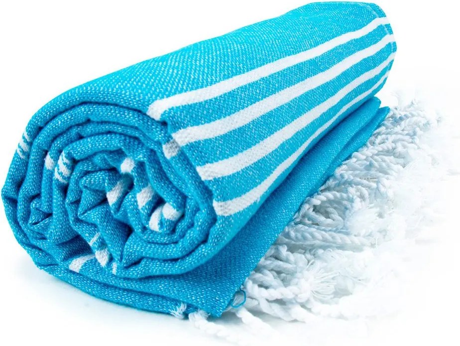 The One Towelling Plážová osuška Hamam Sultan - Tyrkysová / biela | 100 x 180 cm