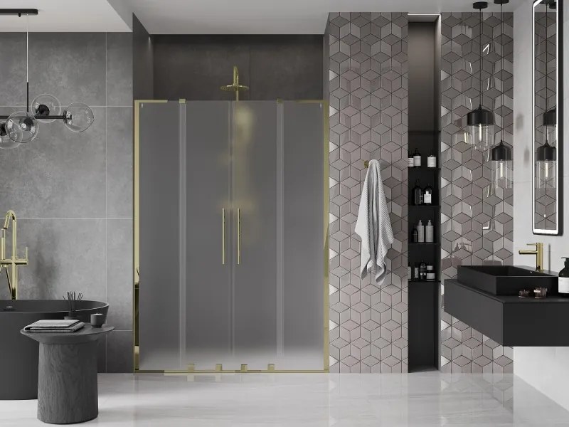 Mexen Velar L Duo, posuvné sprchové dvere do otvoru 160 cm, 8mm sklo námraza, zlatá lesklá, 871-160-003-32-50