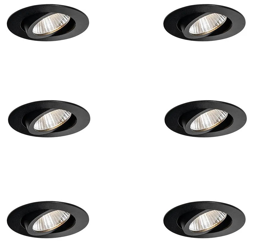 Set van 6 inbouwspots zwart 6,8cm incl. LED 750 lm dimbaar IP23 - Gaius