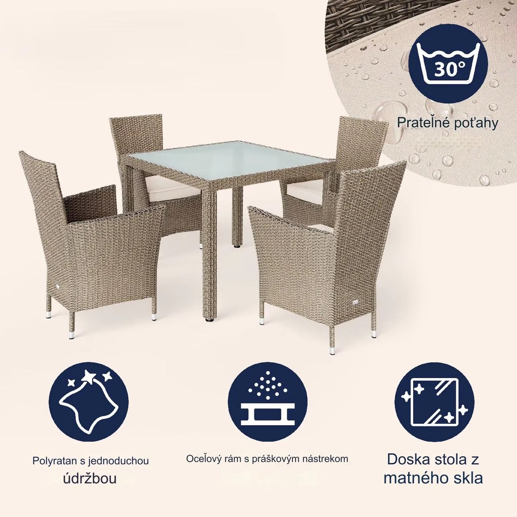 InternetovaZahrada Záhradná ratanová zostava Berlin 1+4 - béžová/krémová