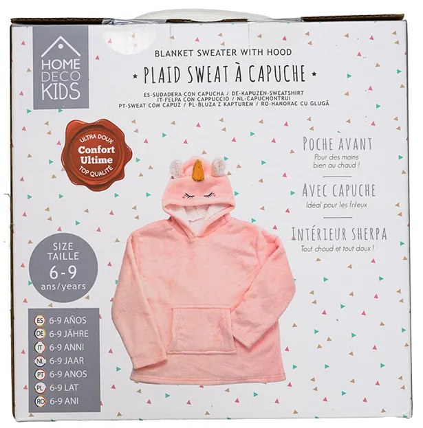 Detská mikinová deka s rukávmi a kapucňou HOODIE UNICORN ružová
