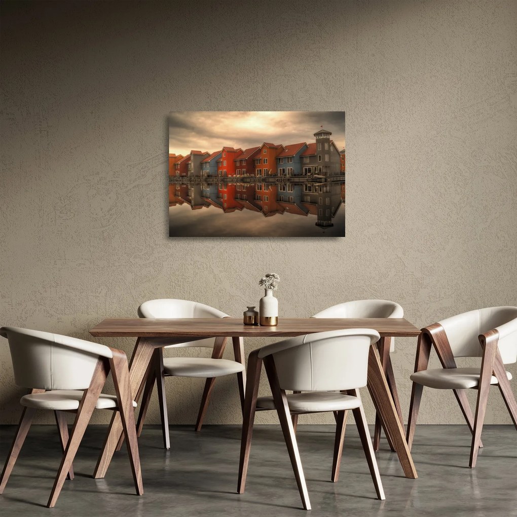 Sklenený obraz farebných domčekov (70x50 cm)