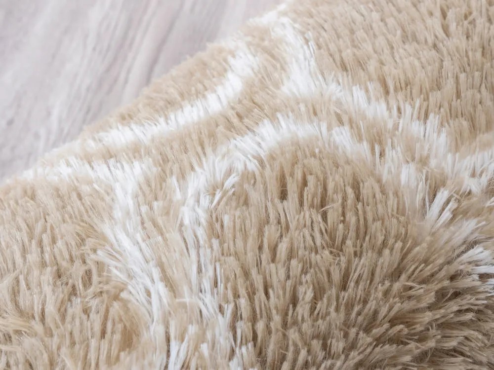 TZ Béžový okrúhly vzorovaný koberec shaggy Decor Latern Rozmer: 120 cm
