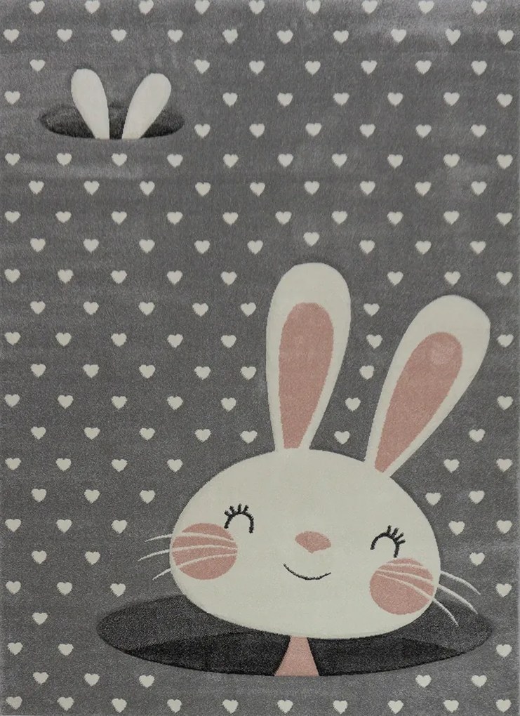 BE Detský koberec Smart Kids 22721 Grey – sivý obdĺžnikový, zajac Rozmer: 120x180 cm