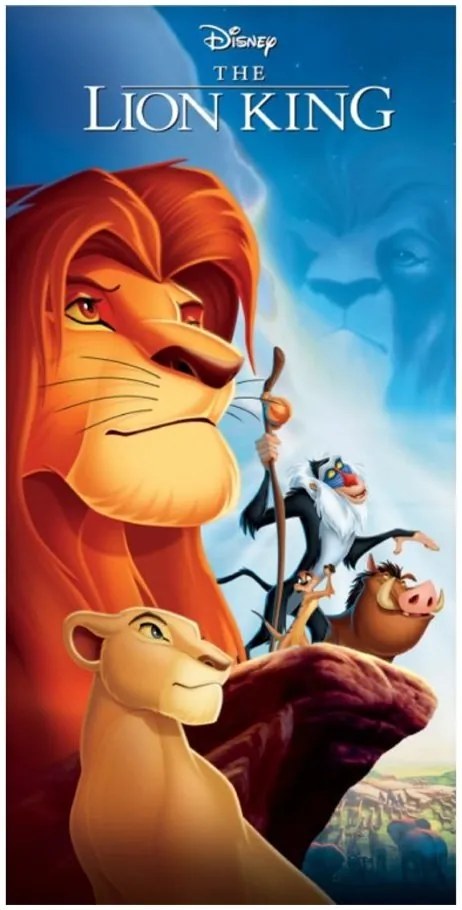 Bavlnená plážová osuška Leví kráľ - motív Simba a jeho priatelia - 100% bavlna, froté s gramážou 320 gr./m² - 70 x 140 cm