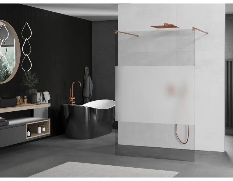Mexen Kioto, sprchová zástena Walk-In 140 x 200 cm, 8mm číre sklo-námraza, medený matný profil, 800-140-002-65-35