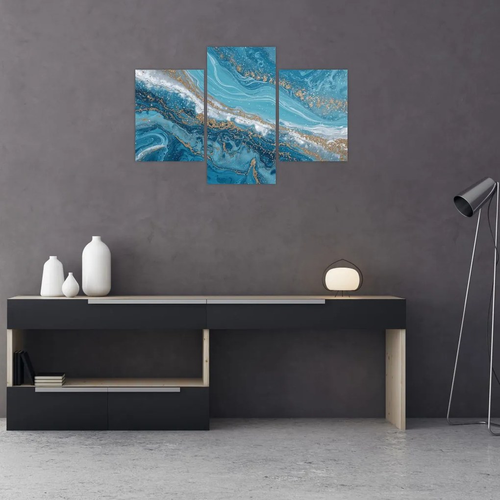 Obraz - Bledomodrý mramor so zlatom I. (90x60 cm)