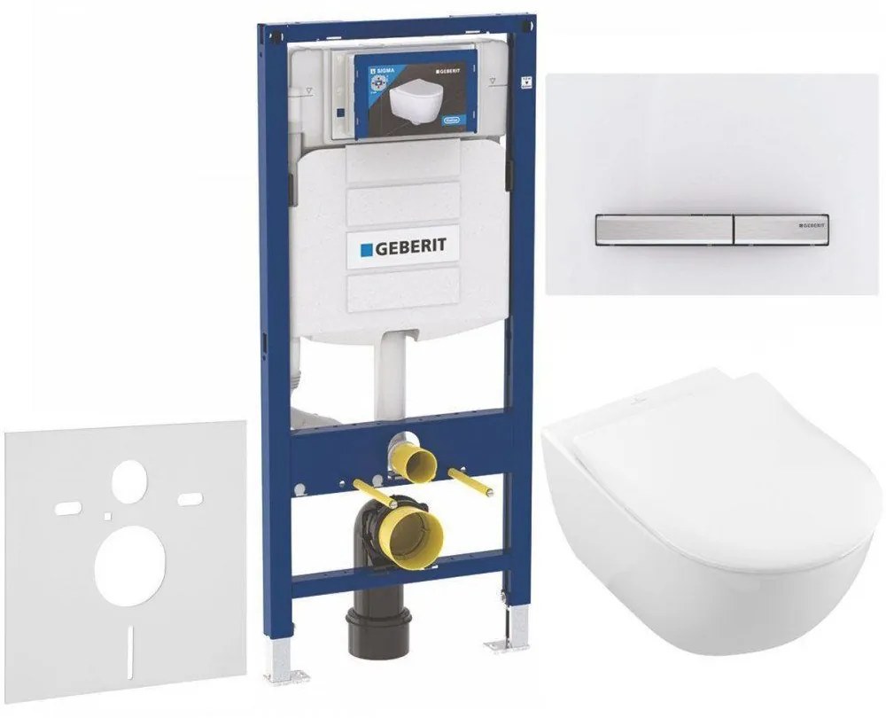 GEBERIT Duofix súprava 5v1 - inštalačný modul, závesné WC s DirectFlush a Softclose sedátko VILLEROY &amp; BOCH Subway 2.0, tlačítko Sigma50, 115.788.11.2 (chróm/biela), 111.300.00.5 NI8