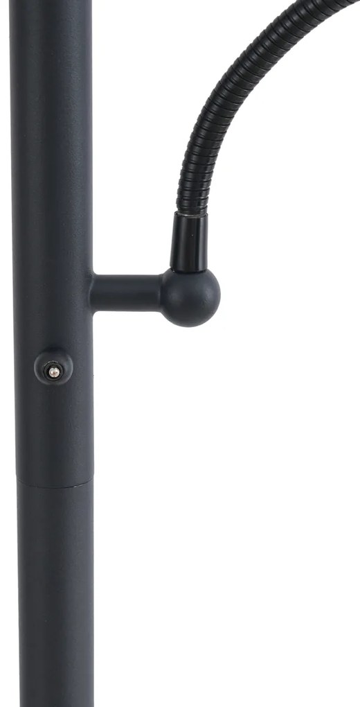 Klasická stojaca lampa čierna s čiernym tienidlom a lampou na čítanie - Retro