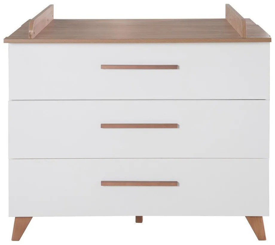 Nízka detská komoda v dekore duba s prebaľovacím pultom v bielo-prírodnej farbe 110x98 cm – Roba