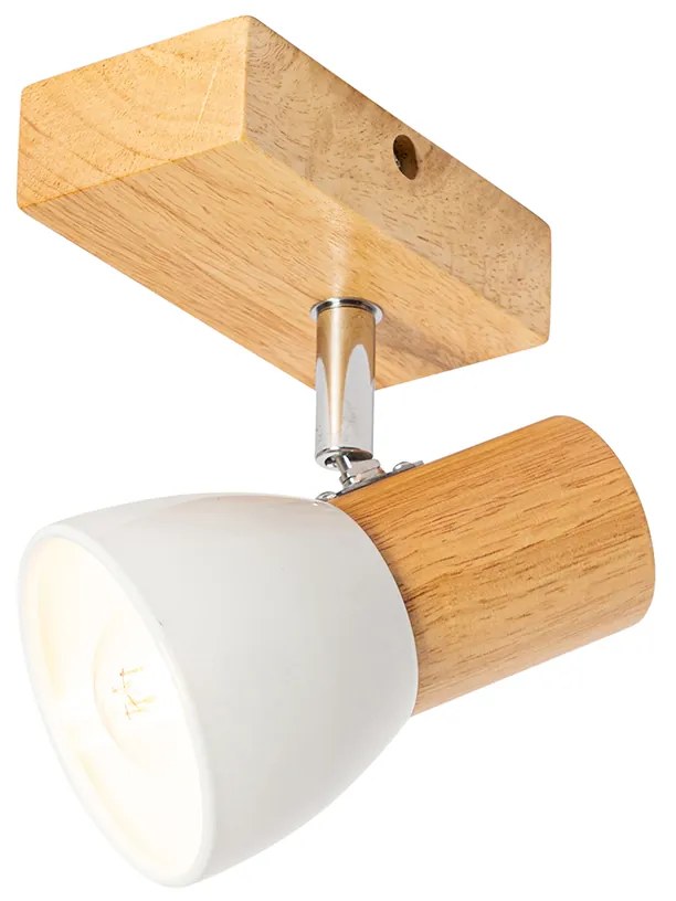Rustikálna nástenná lampa drevo s bielym nastaviteľným - Thorin