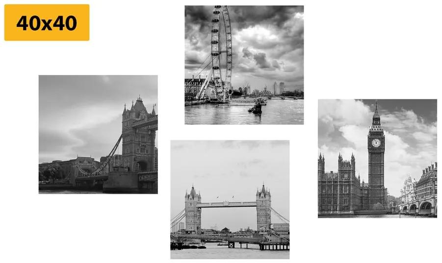 Set obrazov tajomný Londýn v čiernobielom prevedení Varianta: 4x 60x60