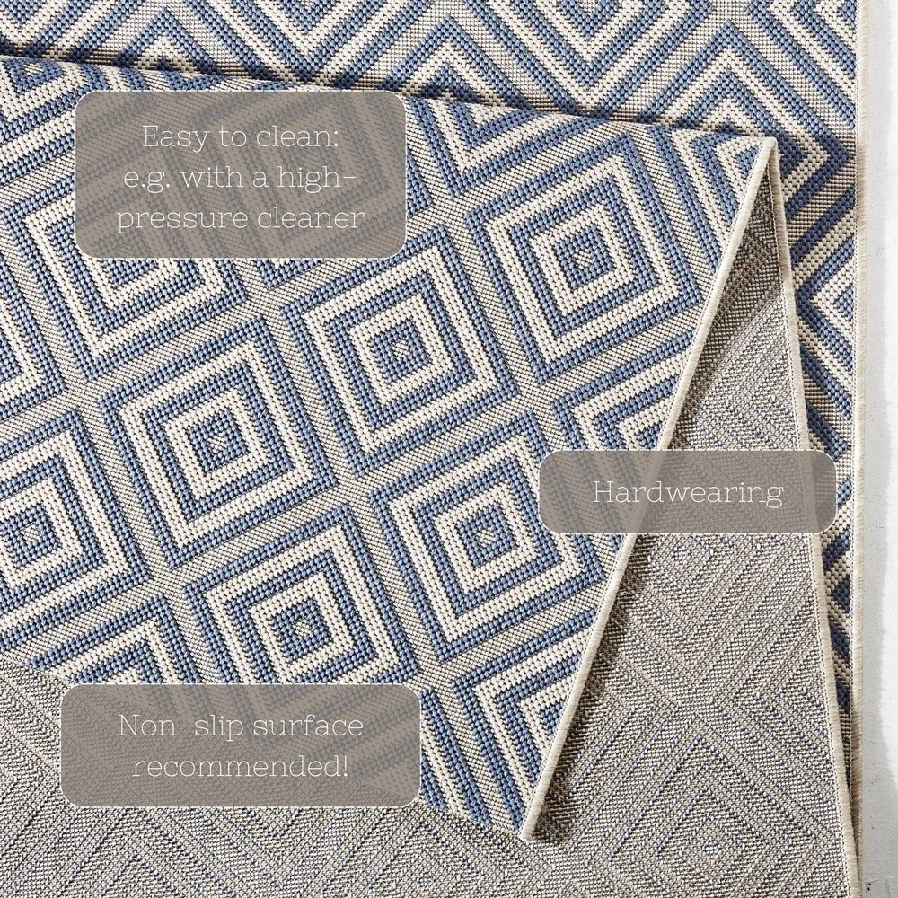 Modrý vonkajší koberec NORTHRUGS Karo, 80 × 200 cm