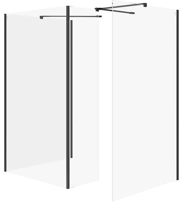 Cersanit Mille, sprchový kút typu Walk-In 90x90x90x30x200 cm cm, 8mm číre sklo, čierny profil, S601-194