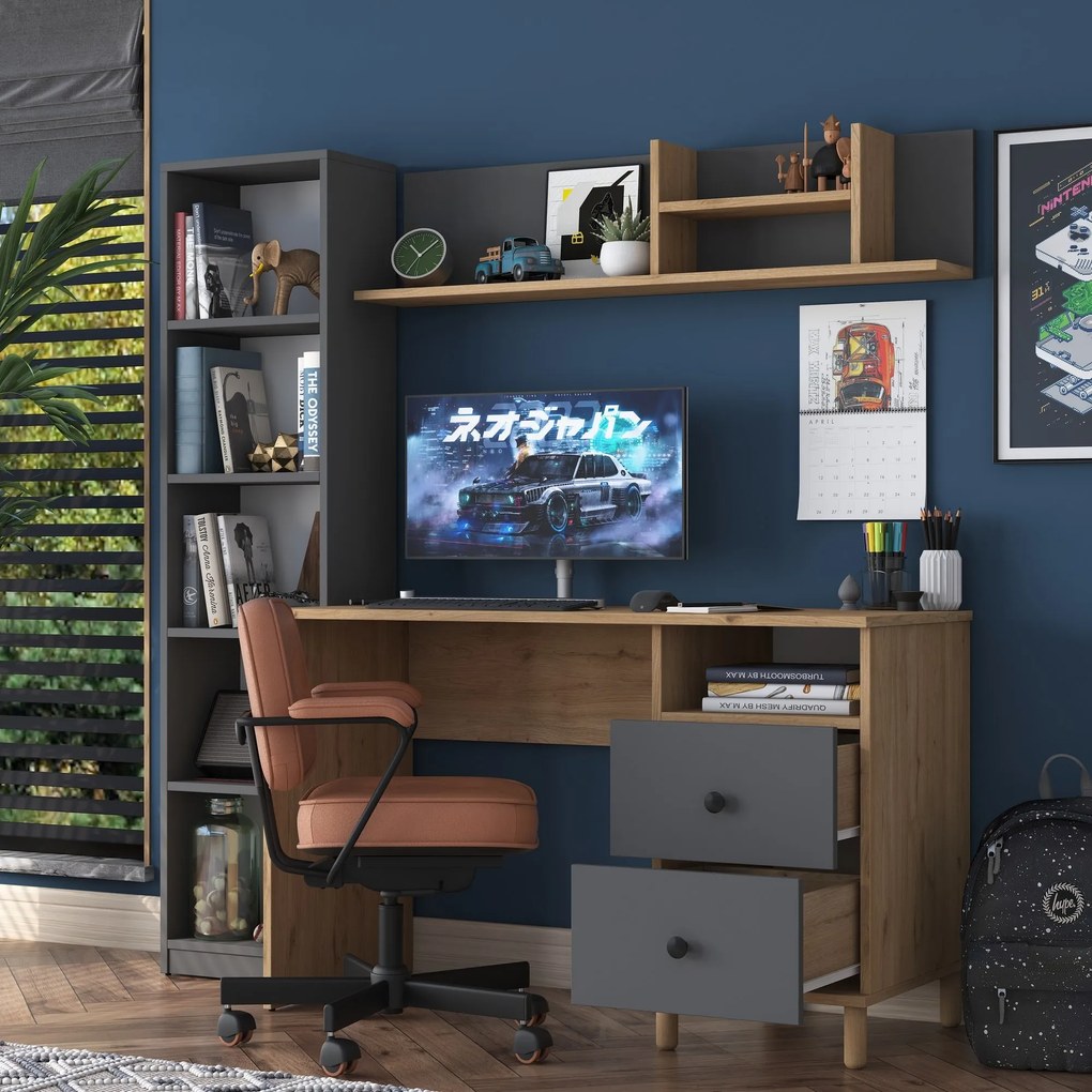 Moderná súprava Darah s písacím stolom, knižnicou a policou orech/antracit