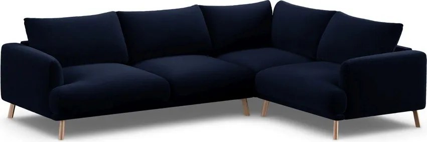 Tmavomodrá zamatová rohová pohovka (pravý roh/do L) Naomi – Micadoni