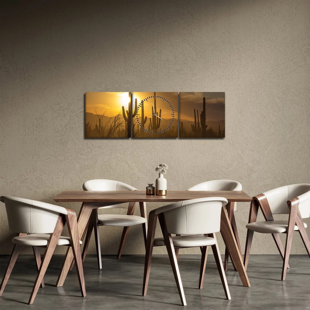 Obraz - Kaktusy Saguaro (s hodinami) (90x30 cm)