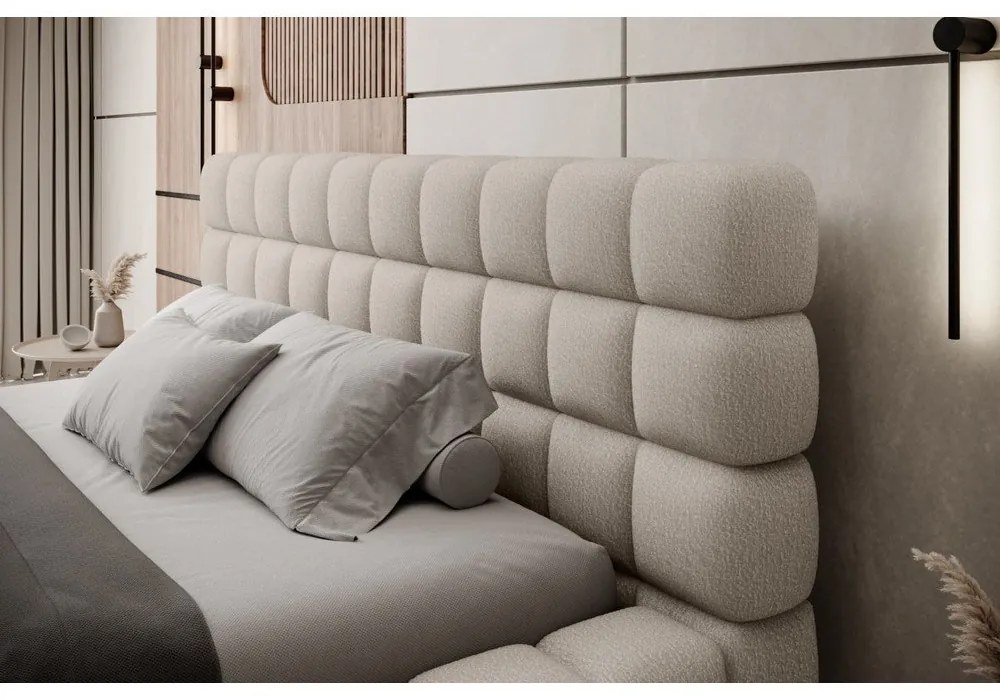 Béžová čalúnená dvojlôžková posteľ s úložným priestorom s roštom 140x200 cm Dizzle – ELTAP