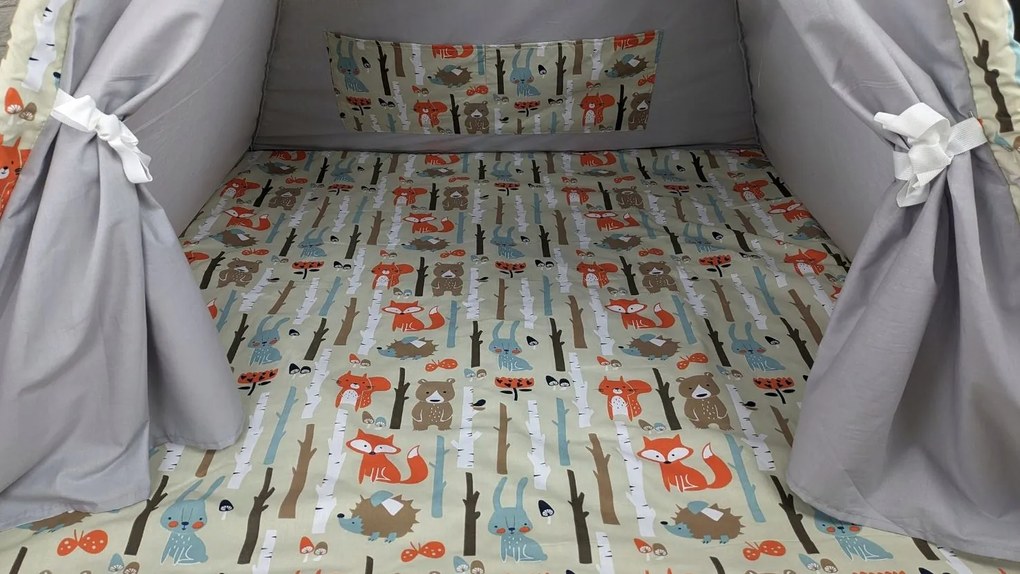 Detský stan TEEPEE (TÝPIE) ANIMALS s doplnkami - LESNÉ ZVIERATÁ - šedý/béžový