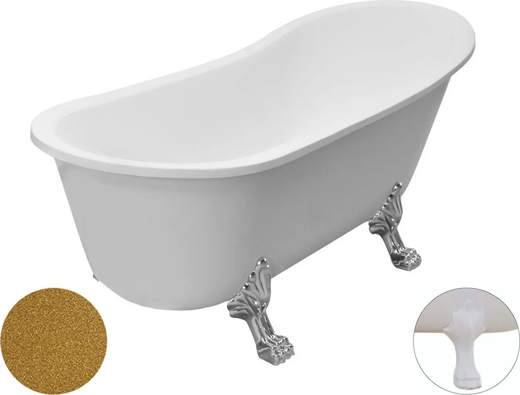 Besco Akrylátová voľne stojaca vaňa Olaya Glam Z 160x68 bez prepadu BESCO-Typ výpuste: Click-Clack bez prepadu, čierna matná, BESCO-Nôžky: Chróm