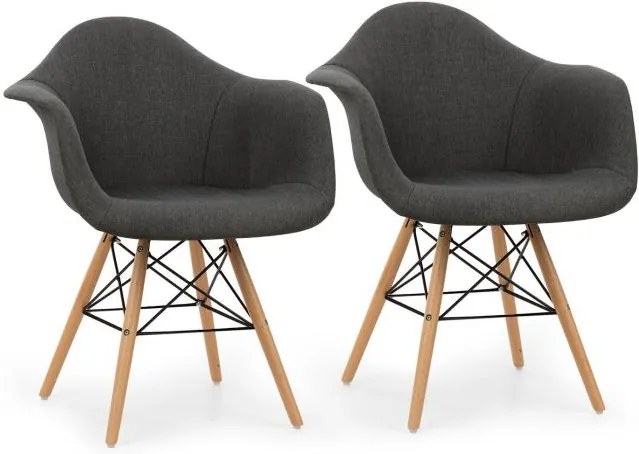 OneConcept Visconti, stolička, 2-dielna sada, polstrovaná PP-konštrukcia sedacej časti, brezové drevo, sivá farba
