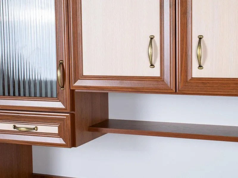 Kredenc Ramiak 160, orech ecco/akacia (sklo hranaté, úchyt u13 zlato, doska dub lancelot)